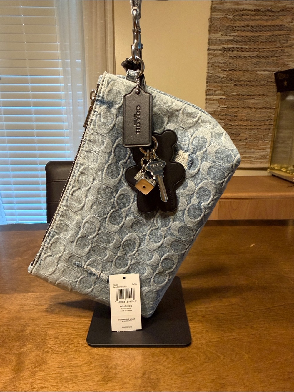 Coach Light Denim Signature Denim Wristlet with Charms